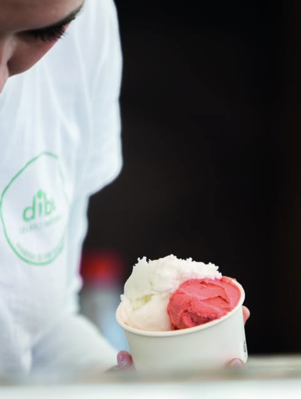 Coppetta di gelato artigianale DiBe servita a Marina di Pietrasanta